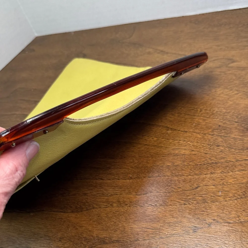 70s Vintage Roger Gimlet Foldable Lucite Yellow Leather Envelope Clutch Bag